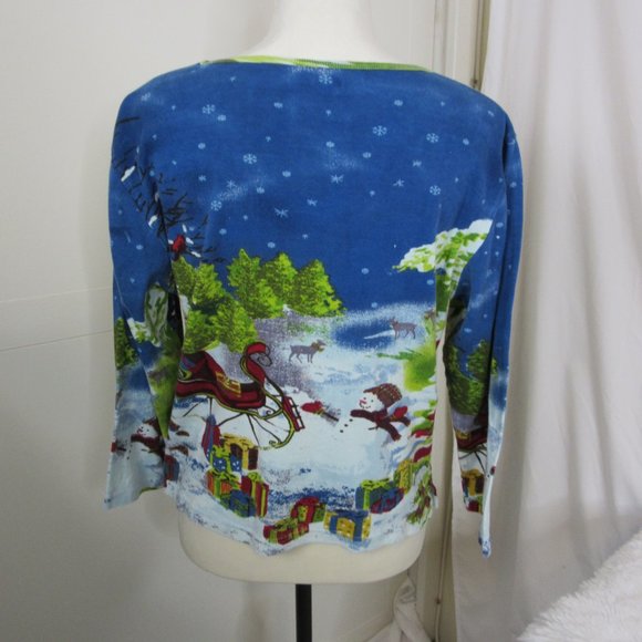 Jane Ashley Christmas Holiday Sweater Blouse Snowman Sled Beaded Size Large - Picture 2 of 11